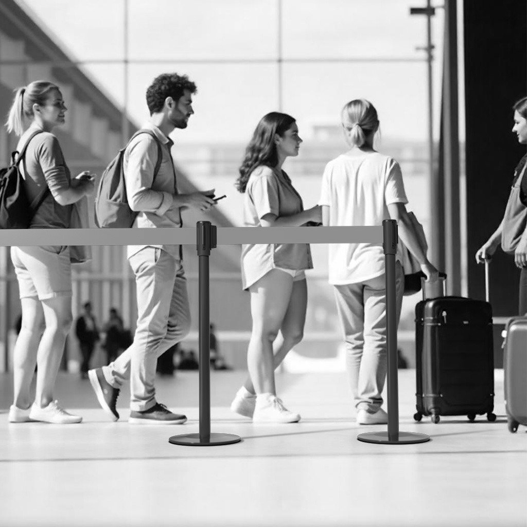 Vue d’une file d’attente aéroportuaire équipée FileTech