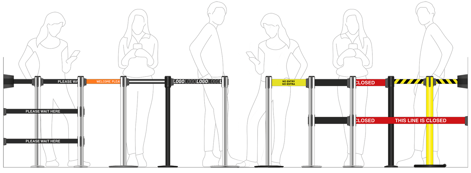 Solution de barrière mobile FileTech en extérieur avec finition acier